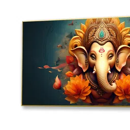 nestroots Gold Canvas Framed Divine Lord Ganesa in oral aesthetic Wall Painting image 5