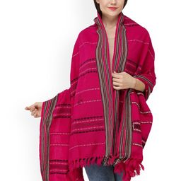Exotic India Lilac Rose Woven Border and Thread Weave Wool Shawl-picture-0
