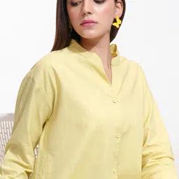 Women Regular Fit Solid Cut Away Collar Casual Shirt-image-26