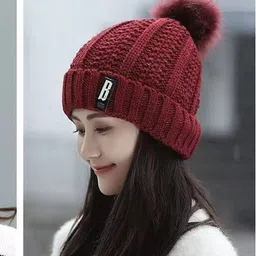 highever women's winter woolen caps neck warmer and touchscreen gloves set Woven Beanie image 4