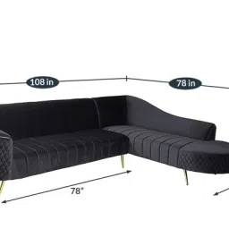 casacraft from pepperfry Valencia Velvet LHS Sectional Sofa (3+ Lounger) in Charcoal Grey Colour image 3