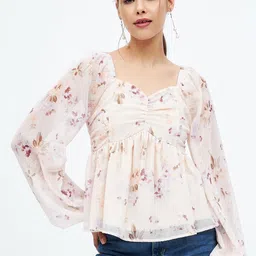 harpa Casual Regular Sleeves Floral Print Women White Top-picture-24