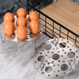nsusu Stainless Steel Round Egg Steamer Rack Heatproof Stackable 7 Holes Stand B 1702 Egg Cooker image 5