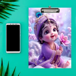 wallpaperroll 3D Cute Krishna Wooden MDF Examination pad For Students. Size-10x14.5 inch. image 1