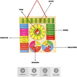 popplop Wooden Calendar Clock Weather and Seasons Toy for Kids Learning Education Board image 4