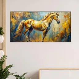 nestroots Black Canvas Framed Majestic Equine Serenity in Nature Wall Painting(24X48 Inch)-picture-35