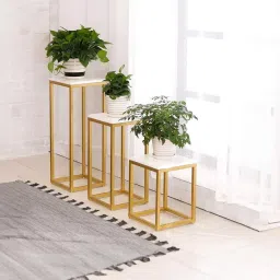 creator handicrafts Minimalist Marble Top End Table Set In Gold Colour (Set of 3) image 5