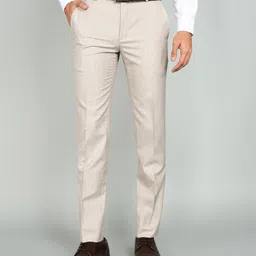 raymond Men Regular Fit Beige Polyester Trousers image 1
