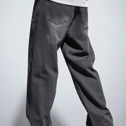 denim look Men Relaxed Fit Mid Rise Dark Grey Jeans image 2