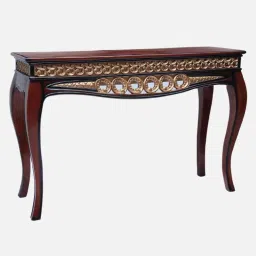dzyn furnitures Vortex Teak Wood Console Table In Brown Colour image 3