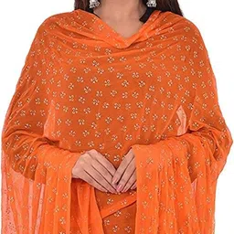 kemza Chiffon Printed Orange Women Dupatta-picture-11
