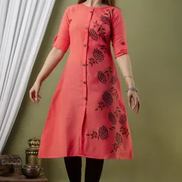 zivapez Women Floral Print Pure Cotton Frontslit Kurta-picture-25