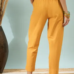 divastri Women Regular Fit Yellow Pure Cotton Trousers image 2
