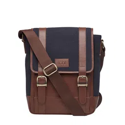 Tohl Men Navy Blue & Brown Textured Messenger Bag-picture-15