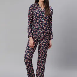 Cation Women Navy Blue & Pink Printed Night Suit-picture-27
