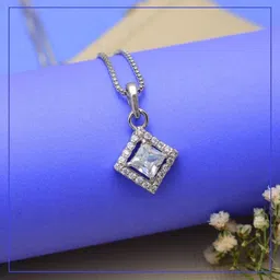 Femme Jam 925 Sterling Silver Zirconia Crystal Square Pendant & Chain for Women & Girls Swarovski Crystal White Gold Pendant-picture-39