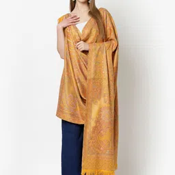 WEAVERS VILLA Women Mustard Yellow & Purple Woven Design Shawl-picture-13