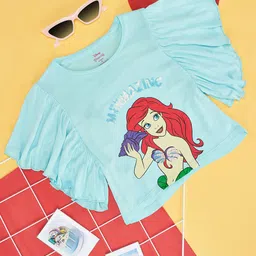 Pantaloons Junior Girls Blue Printed Extended Sleeves Raw Edge T-shirt image 1