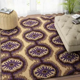 Beige Wool Geometrical 5 x 8 Feet Hand Tufted Carpet by Imperial Knots-picture-10