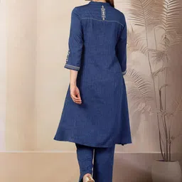 Nayam By Lakshita Floral Embroidered Thread Work A-Line Kurta With Trousers image 5