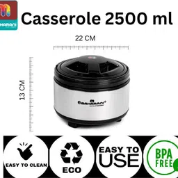 ae maharani Stainless Steel Casserole Hot Case with Lid, (2500 ml, Black and Silver) Thermoware Casserole image 4