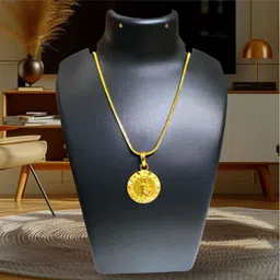 yne HANUMAN Pendant With Golden Chain(20-24inch) Gold-plated Alloy Pendant Gold-plated Garnet Brass Locket Set image 2