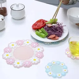 puno Silicone Hot Pot Holder/Hot Mat/Dining table mat(4 set) M-15cm,L-19cm mat finish Trivet image 5