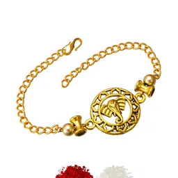 aadita Gold Toned Copper Rakhi With Roli Chawal-picture-11