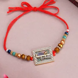 PANASH Gold-Plated Name Of Krishna Shaped Stone Studded Rakhi With Roli Chawal-picture-30