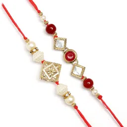 KARATCART Set of 4 Gold-Plated Rakhi With Roli Chawal image 4