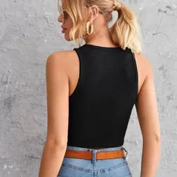 srisaras Casual Sleeveless Solid Women Black Top image 2