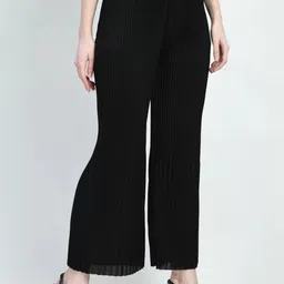 irha Women Relaxed Green, Black Polyester Trousers image 2