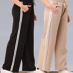 krishna enterprises Pack of 2 Women Striped Black, Beige Track Pants-picture-23