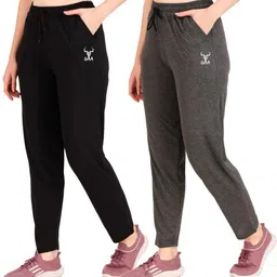gaa Pack of 2 Women Solid Black, Grey Track Pants image 1