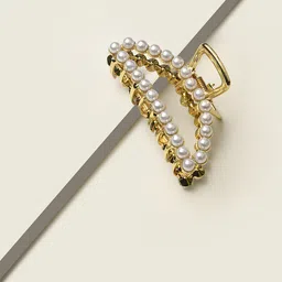 ToniQ Women Gold-Toned & White Beaded Claw Clip-picture-18