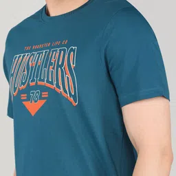 roadster Men Graphic Print Round Neck Pure Cotton Dark Green T-Shirt image 5