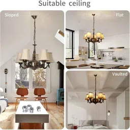 new era Devansh 05 Lights Off-white Round cotton shade with Antique Golden Chandelier -H image 5