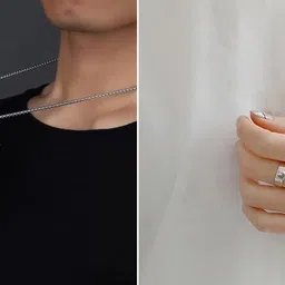 vivity High Polished The Black Arrow Pendant Heavy Chain Stylish And Silver Ring Combo Alloy Pendant Set image 2