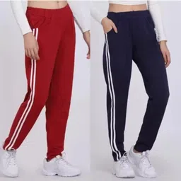 mastrey Pack of 2 Women Striped Maroon, Dark Blue Track Pants-picture-16