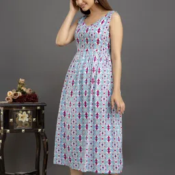 meraaki fashion Women Ethnic Dress Blue Below Knee Dress image 3