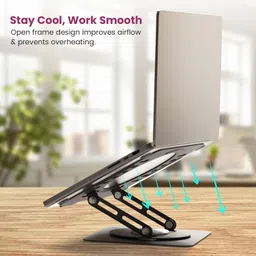 Portronics My Buddy K9 Lite, Height Adjustable & 360° Rotating Metal Laptop Stand POR-3260 Carbon Steel Desk Stand Rotatable Laptop Stand with Adjustable Height Compatible with Universal Laptops image 5
