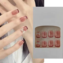 s.a.v.i 24 PCs Medium Length Square Shape French Manicure 3D Bow Press-on Fake Nails DIY-picture-32