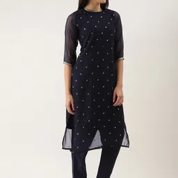 KALINI Ethnic Motifs Embroidered Sequinned Kurta with Trousers image 4