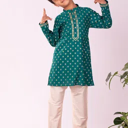 VASTRAMAY Boys Ethnic Motifs Printed Mandarin Collar Straight Kurta With Pyjamas-picture-14
