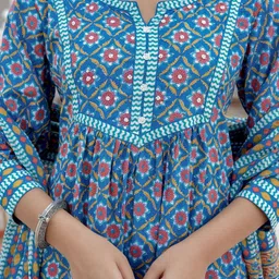 Kohsh Women Ethnic Motifs Printed Mirror Work Pure Cotton Kurta with Trousers & With Dupatta image 3
