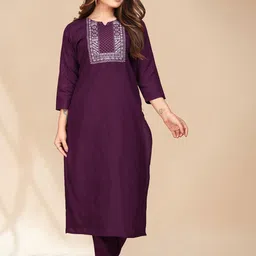 Anouk Purple Ethnic Motifs Yoke Design Thread Work Straight Kurta With Trousers & Dupatta image 5