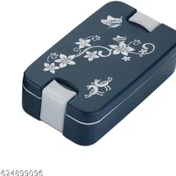 kitchlo Floral Pattern Lunch Box with 2 Compartments, Navy Blue and White 3 Containers Lunch Box-picture-43