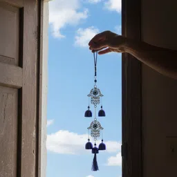 imi Evil Eye Hamsa Hand Wall Hanging with Blue Bells & Tassel for Home Décor Steel Windchime image 4