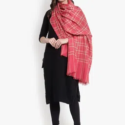 Mizash Women Pink Checks Printed Woolen Shawl-picture-31