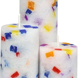 parkash candles Set Of 3 Fragrance Pillar Wax Candles Marble Finish(Christmas Snow - Mahagony) Candle image 3